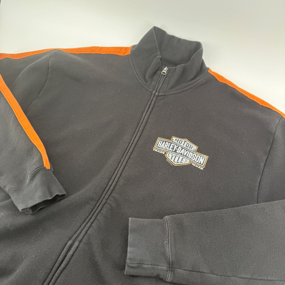 Harley-Davidson Mens Full Zip Track Jacket Black Orange White Lightning Large